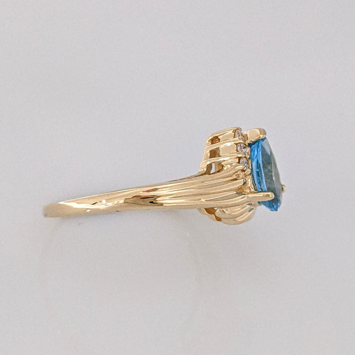 14K BLUE TOPAZ PEAR 5X8 WITH (3) MELEE ESTATE RING 3.4 GRAMS