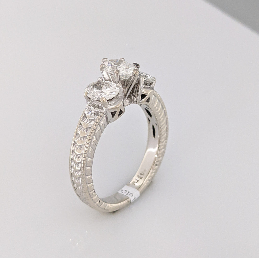 14K WHITE 1.80 CARAT TOTAL WEIGHT I1 I DIAMOND OVAL (3) ESTATE TRINITY RING 6.2 GRAMS