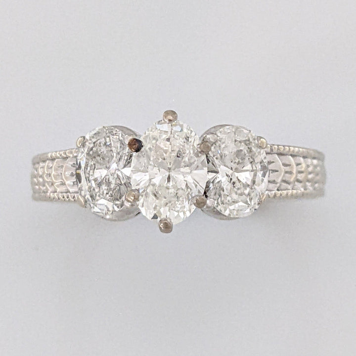 14K WHITE 1.80 CARAT TOTAL WEIGHT I1 I DIAMOND OVAL (3) ESTATE TRINITY RING 6.2 GRAMS