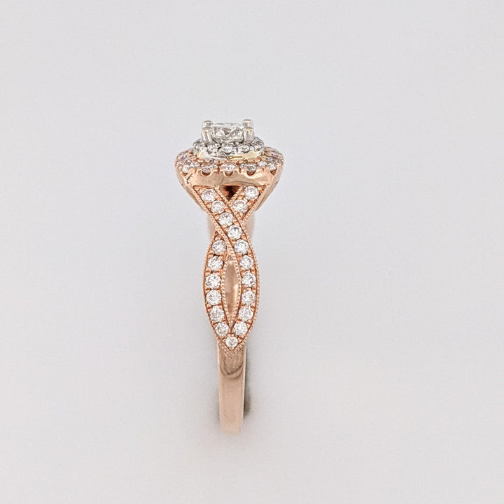 14K ROSE .66 CARAT TOTAL WEIGHT SI-I1 H-I DIAMOND ROUND (55) NEIL LANE TWIST HALO ESTATE RING 4.3 GRAMS