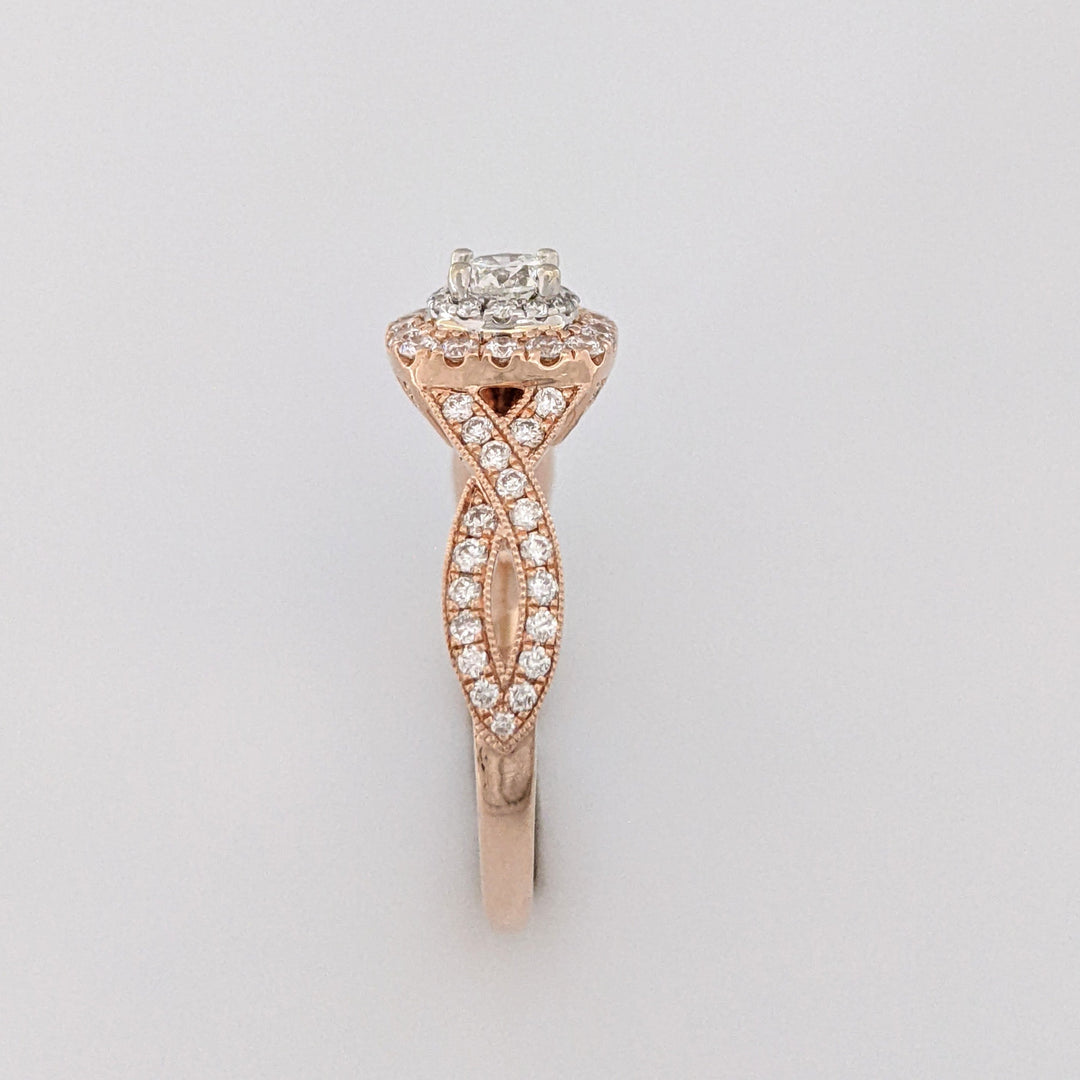 14K ROSE .66 CARAT TOTAL WEIGHT SI-I1 H-I DIAMOND ROUND (55) NEIL LANE TWIST HALO ESTATE RING 4.3 GRAMS