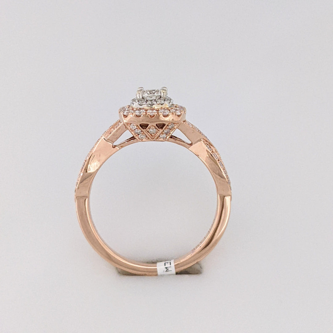 14K ROSE .66 CARAT TOTAL WEIGHT SI-I1 H-I DIAMOND ROUND (55) NEIL LANE TWIST HALO ESTATE RING 4.3 GRAMS