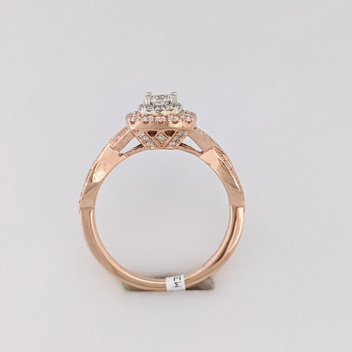 14K ROSE .66 CARAT TOTAL WEIGHT SI-I1 H-I DIAMOND ROUND (55) NEIL LANE TWIST HALO ESTATE RING 4.3 GRAMS