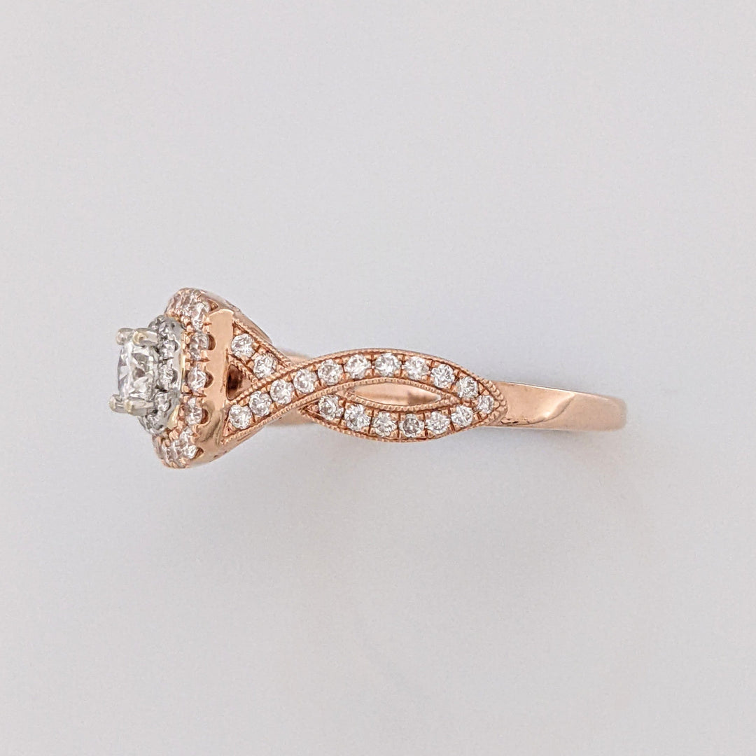 14K ROSE .66 CARAT TOTAL WEIGHT SI-I1 H-I DIAMOND ROUND (55) NEIL LANE TWIST HALO ESTATE RING 4.3 GRAMS