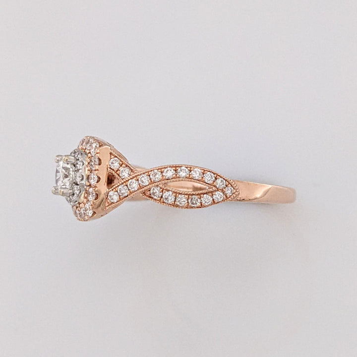 14K ROSE .66 CARAT TOTAL WEIGHT SI-I1 H-I DIAMOND ROUND (55) NEIL LANE TWIST HALO ESTATE RING 4.3 GRAMS