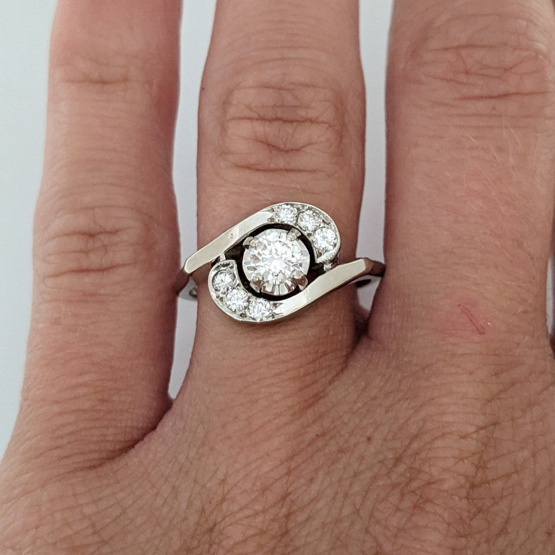 14K WHITE .50 CARAT TOTAL WEIGHT SI2 J DIAMOND ROUND (7) BYPASS ESTATE RING 3.7 GRAMS