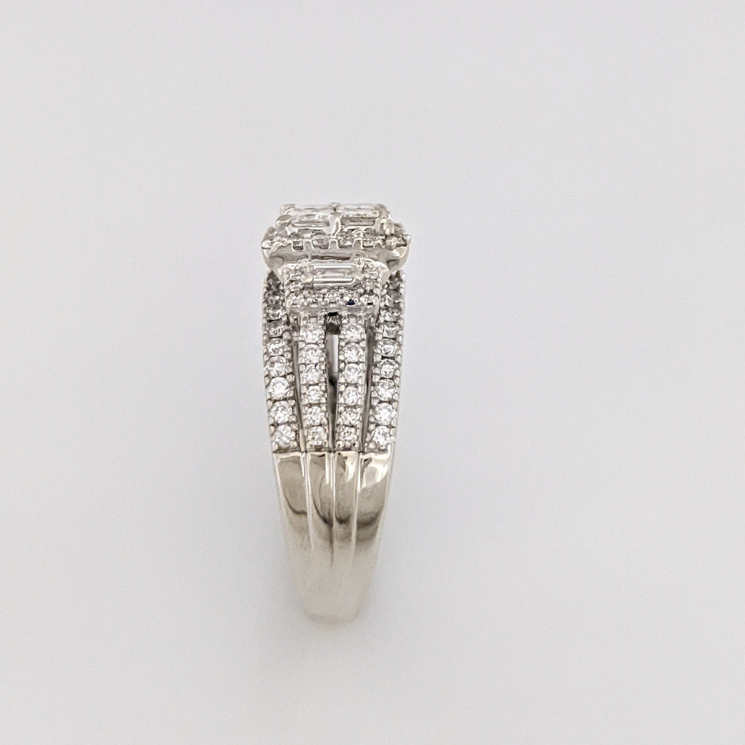 14K WHITE 1.78 CARAT TOTAL WEIGHT SI1 I DIAMOND PRINCESS CUT (4) EMERALD CUT (2) ROUND (98) ESTATE RING 6.5 GRAMS
