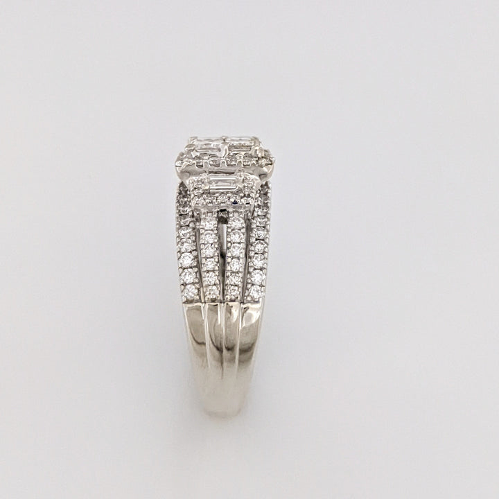 14K WHITE 1.78 CARAT TOTAL WEIGHT SI1 I DIAMOND PRINCESS CUT (4) EMERALD CUT (2) ROUND (98) ESTATE RING 6.5 GRAMS
