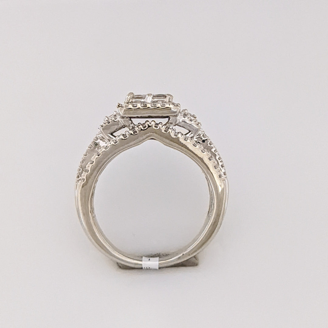 14K WHITE 1.78 CARAT TOTAL WEIGHT SI1 I DIAMOND PRINCESS CUT (4) EMERALD CUT (2) ROUND (98) ESTATE RING 6.5 GRAMS