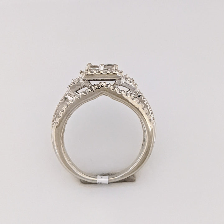14K WHITE 1.78 CARAT TOTAL WEIGHT SI1 I DIAMOND PRINCESS CUT (4) EMERALD CUT (2) ROUND (98) ESTATE RING 6.5 GRAMS