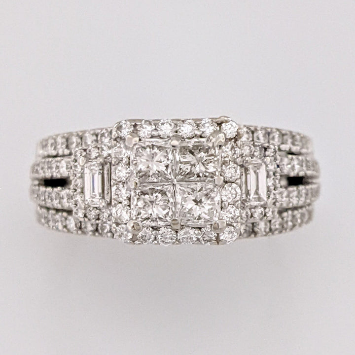 14K WHITE 1.78 CARAT TOTAL WEIGHT SI1 I DIAMOND PRINCESS CUT (4) EMERALD CUT (2) ROUND (98) ESTATE RING 6.5 GRAMS