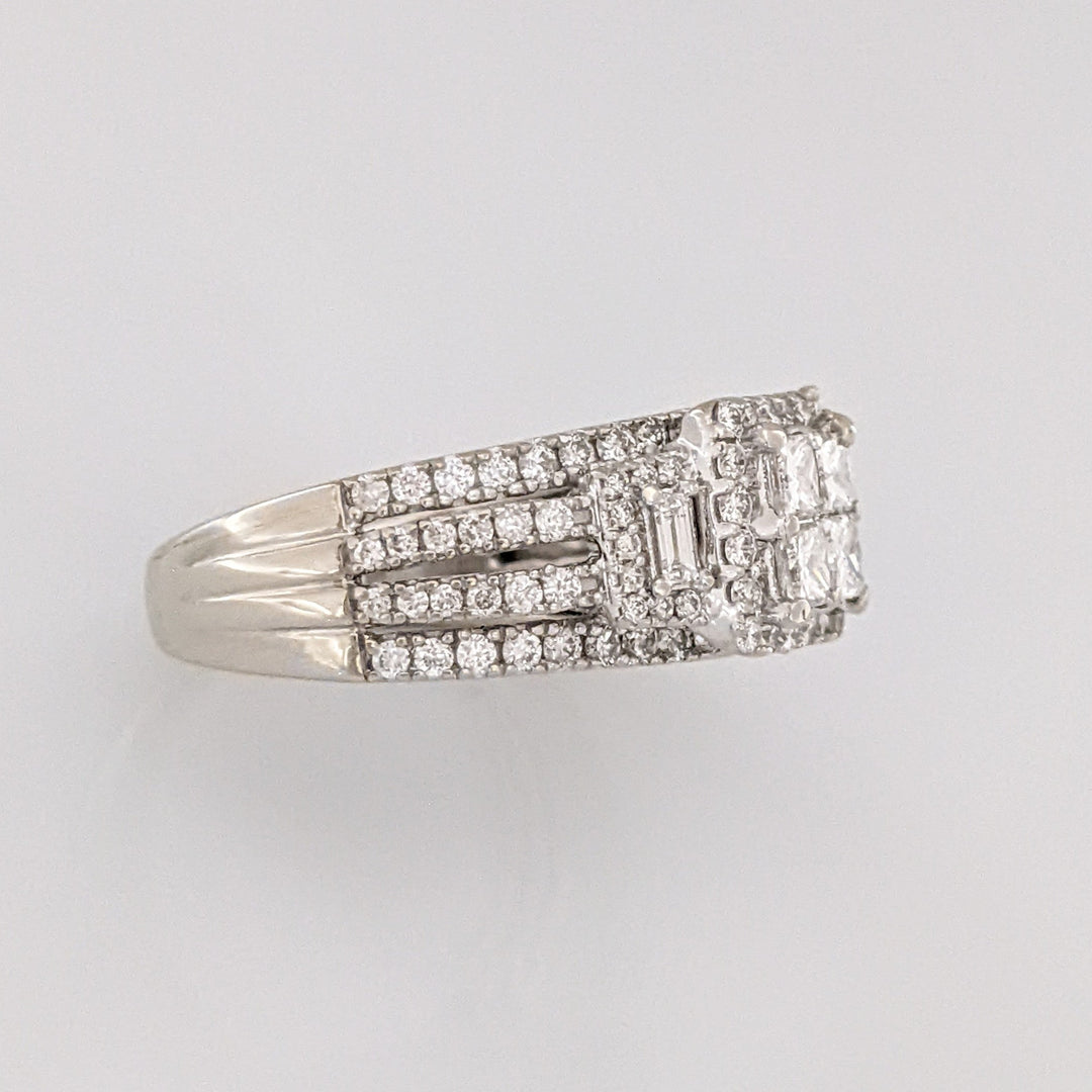 14K WHITE 1.78 CARAT TOTAL WEIGHT SI1 I DIAMOND PRINCESS CUT (4) EMERALD CUT (2) ROUND (98) ESTATE RING 6.5 GRAMS