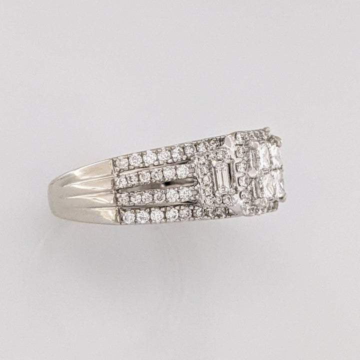14K WHITE 1.78 CARAT TOTAL WEIGHT SI1 I DIAMOND PRINCESS CUT (4) EMERALD CUT (2) ROUND (98) ESTATE RING 6.5 GRAMS