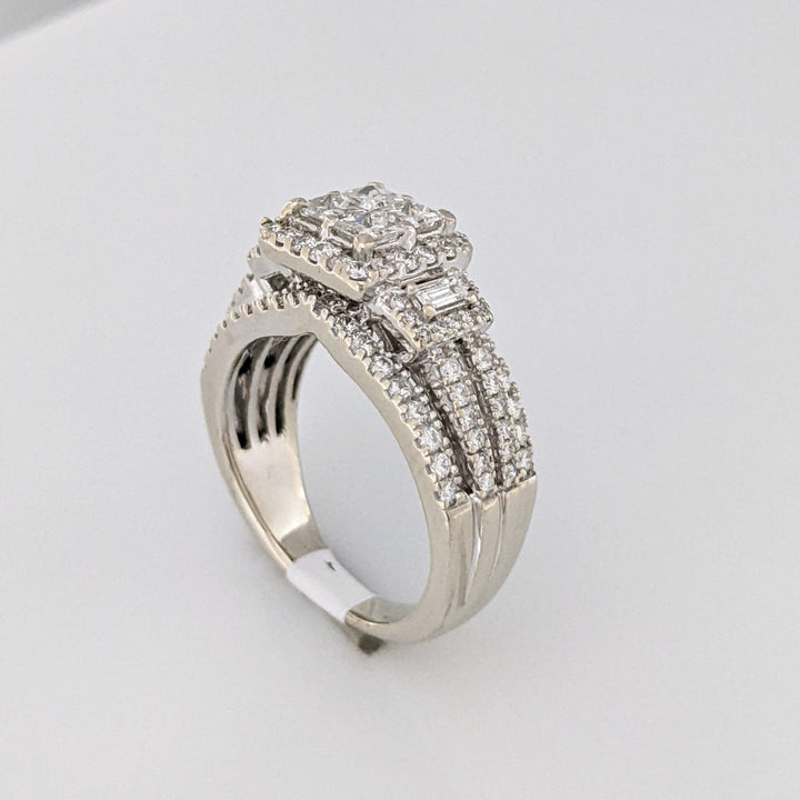 14K WHITE 1.78 CARAT TOTAL WEIGHT SI1 I DIAMOND PRINCESS CUT (4) EMERALD CUT (2) ROUND (98) ESTATE RING 6.5 GRAMS