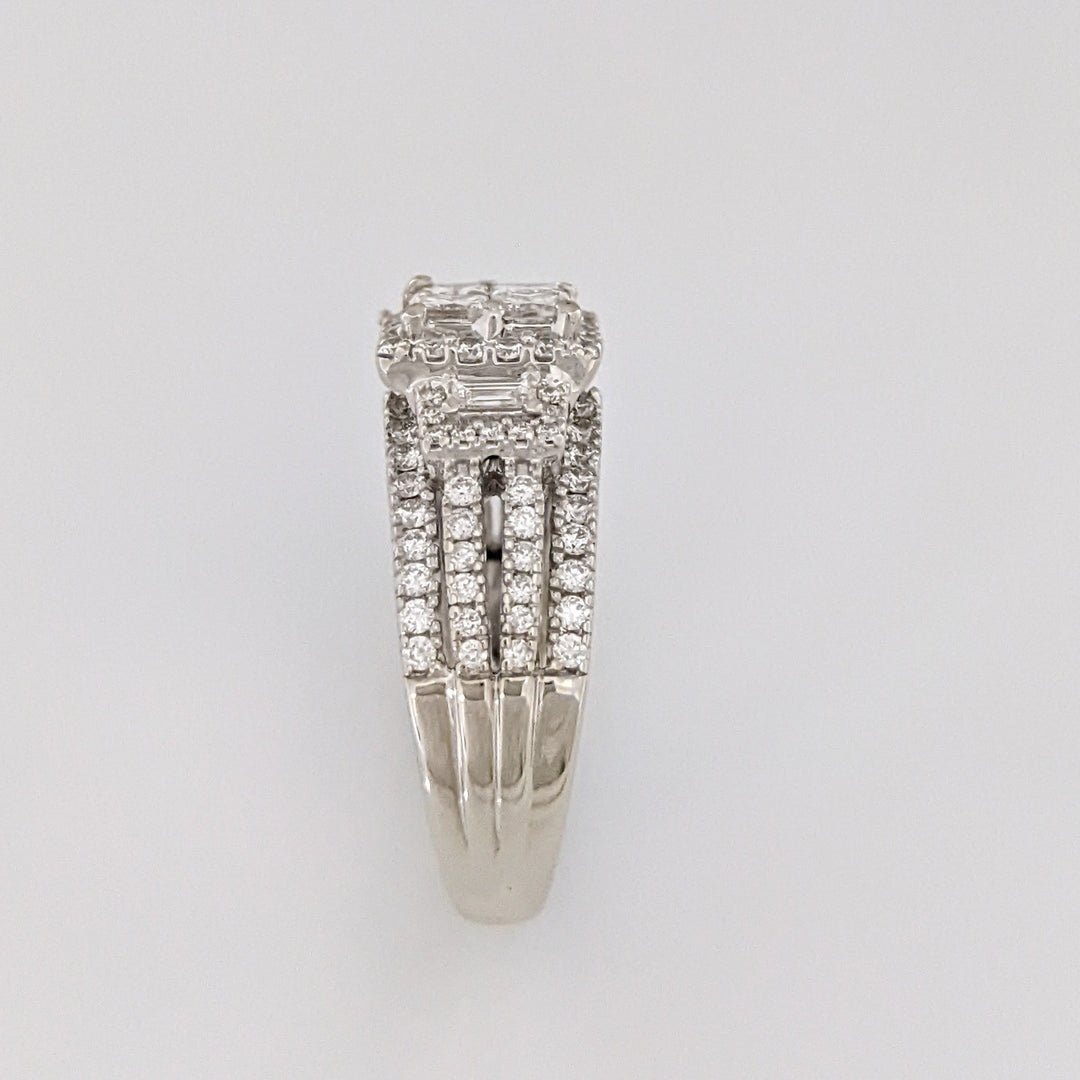 14K WHITE 1.78 CARAT TOTAL WEIGHT SI1 I DIAMOND PRINCESS CUT (4) EMERALD CUT (2) ROUND (98) ESTATE RING 6.5 GRAMS