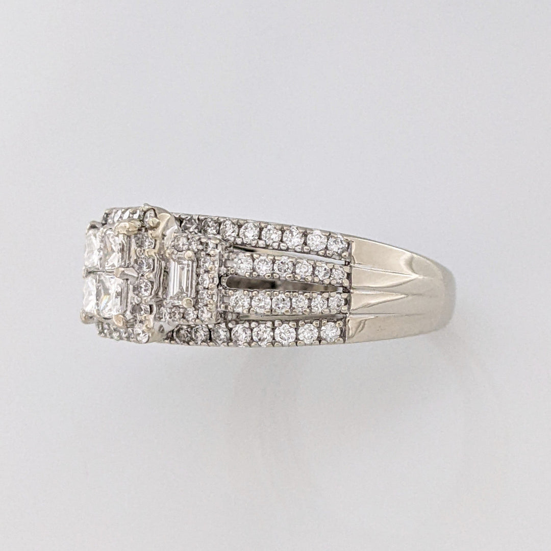 14K WHITE 1.78 CARAT TOTAL WEIGHT SI1 I DIAMOND PRINCESS CUT (4) EMERALD CUT (2) ROUND (98) ESTATE RING 6.5 GRAMS