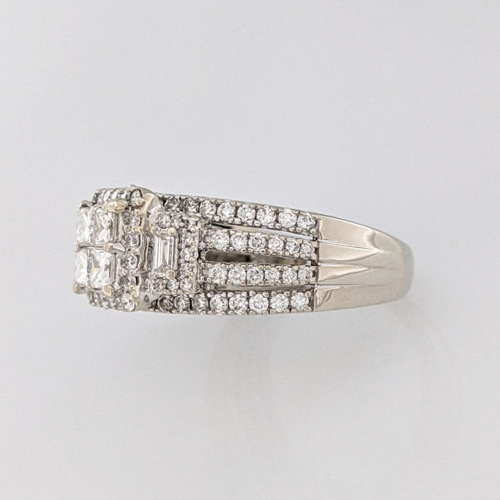 14K WHITE 1.78 CARAT TOTAL WEIGHT SI1 I DIAMOND PRINCESS CUT (4) EMERALD CUT (2) ROUND (98) ESTATE RING 6.5 GRAMS