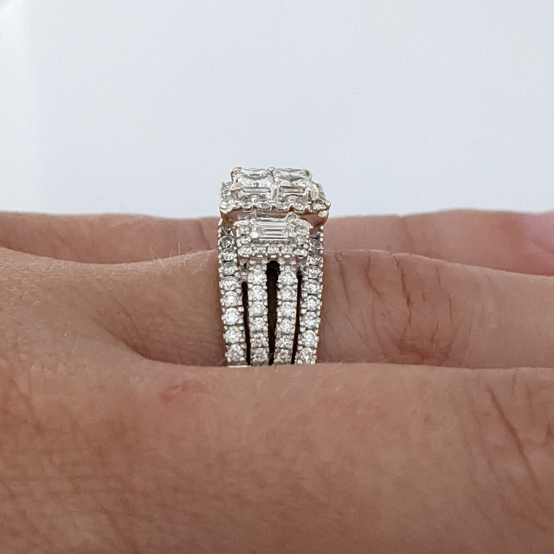 14K WHITE 1.78 CARAT TOTAL WEIGHT SI1 I DIAMOND PRINCESS CUT (4) EMERALD CUT (2) ROUND (98) ESTATE RING 6.5 GRAMS