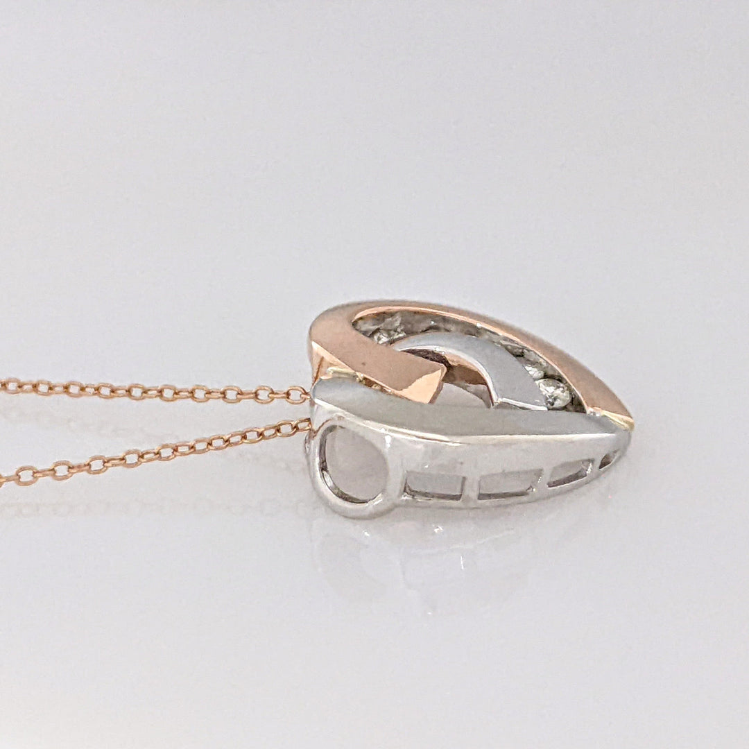 14K TWO-TONE .20 CARAT TOTAL WEIGHT SI H-I DIAMOND ROUND (5) ESTATE HEART PENDANT & CHAIN 4.6 GRAMS