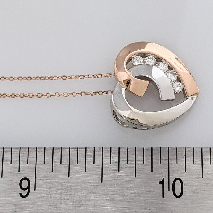 14K TWO-TONE .20 CARAT TOTAL WEIGHT SI H-I DIAMOND ROUND (5) ESTATE HEART PENDANT & CHAIN 4.6 GRAMS