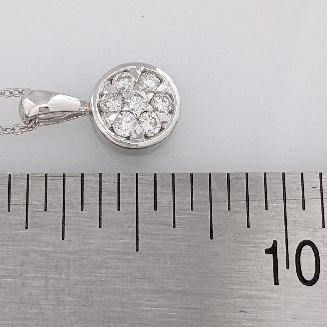18K WHITE .21 CARAT TOTAL WEIGHT VS1 G DIAMOND ROUND (7) ESTATE CLUSTER PENDANT & CHAIN 2.8 GRAMS