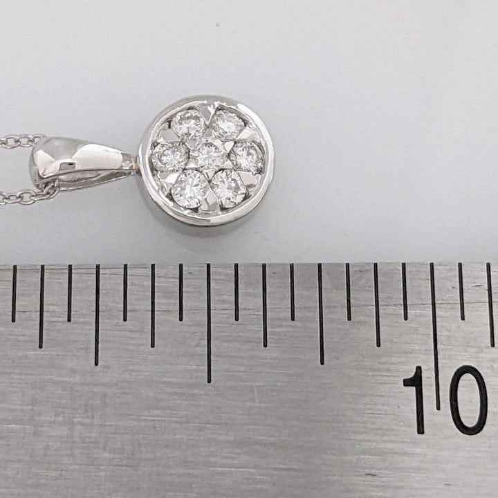 18K WHITE .21 CARAT TOTAL WEIGHT VS1 G DIAMOND ROUND (7) ESTATE CLUSTER PENDANT & CHAIN 2.8 GRAMS