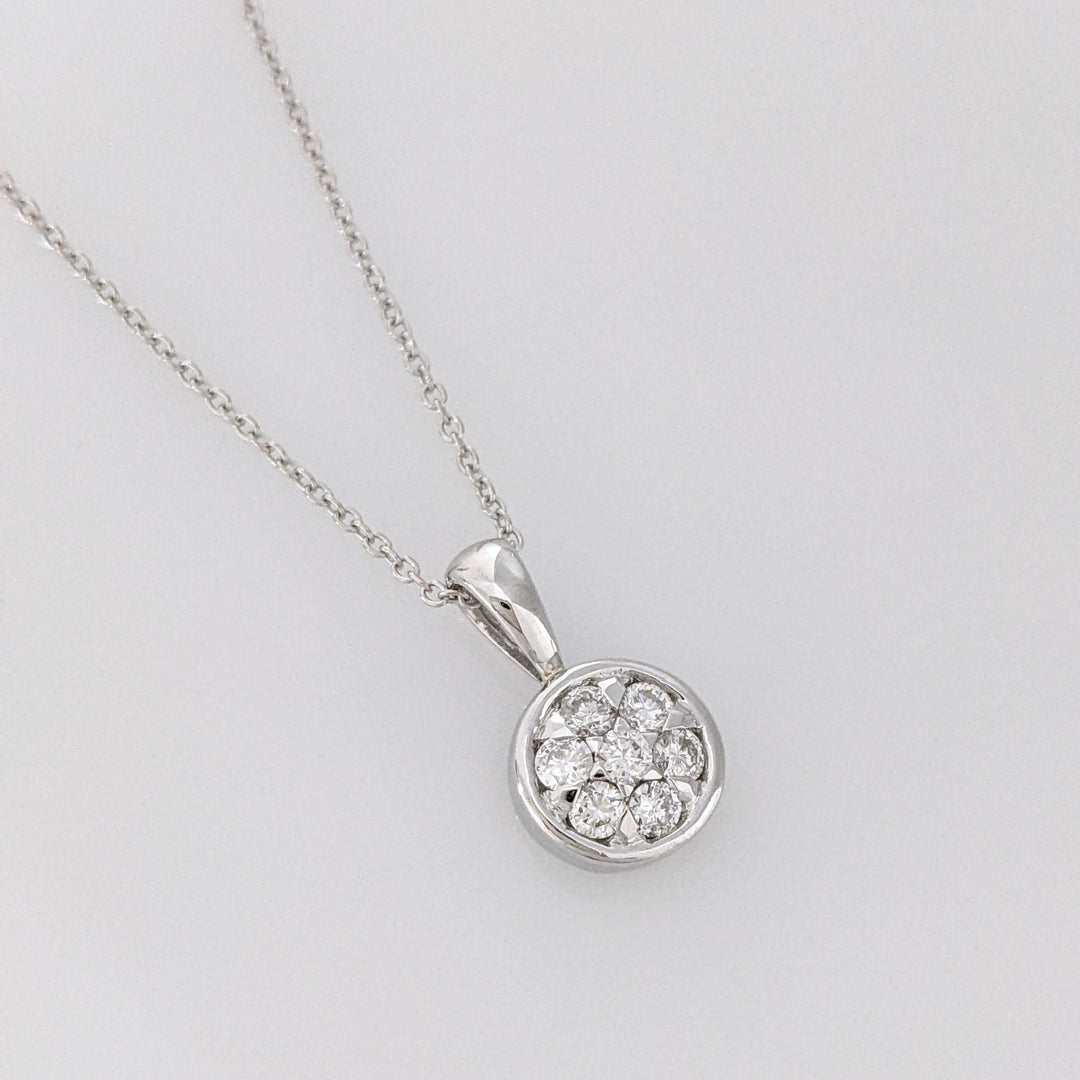 18K WHITE .21 CARAT TOTAL WEIGHT VS1 G DIAMOND ROUND (7) ESTATE CLUSTER PENDANT & CHAIN 2.8 GRAMS