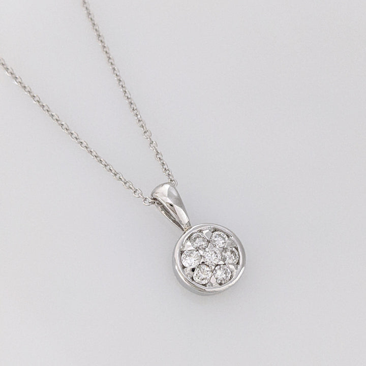 18K WHITE .21 CARAT TOTAL WEIGHT VS1 G DIAMOND ROUND (7) ESTATE CLUSTER PENDANT & CHAIN 2.8 GRAMS