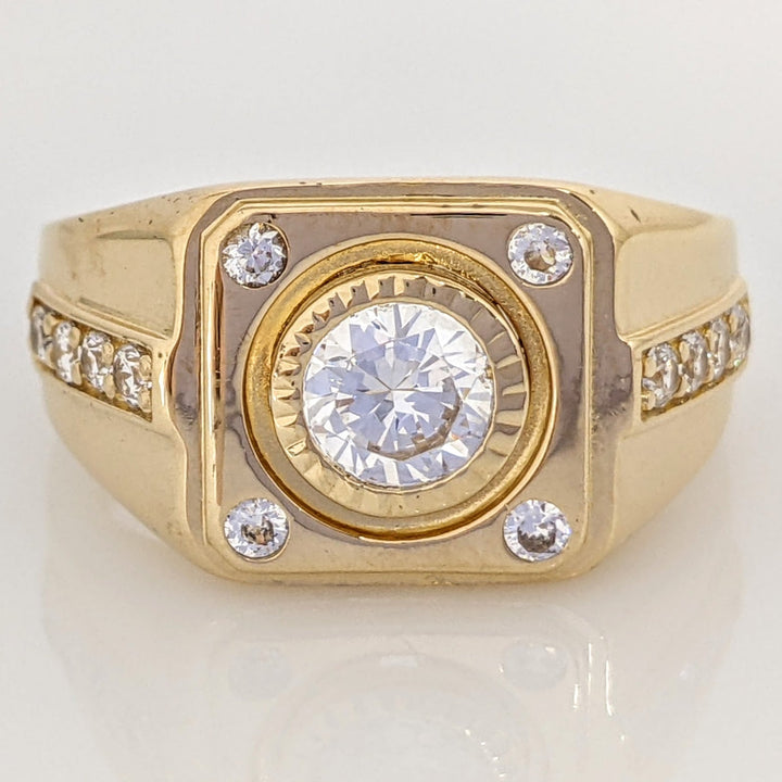 14K CUBIC ZIRCONIA ROUND 6MM BEZEL WITH (12) ROUNDS ESTATE RING 8.3 GRAMS