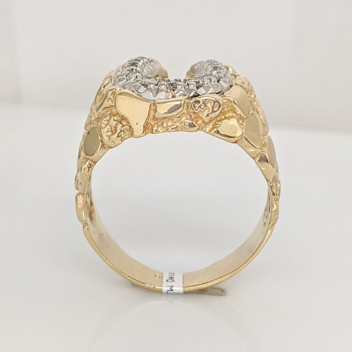 14K .22 CARAT TOTAL WEIGHT SI2 H DIAMOND ROUND (11) HORSESHOE NUGGET ESTATE RING 10.4 GRAMS