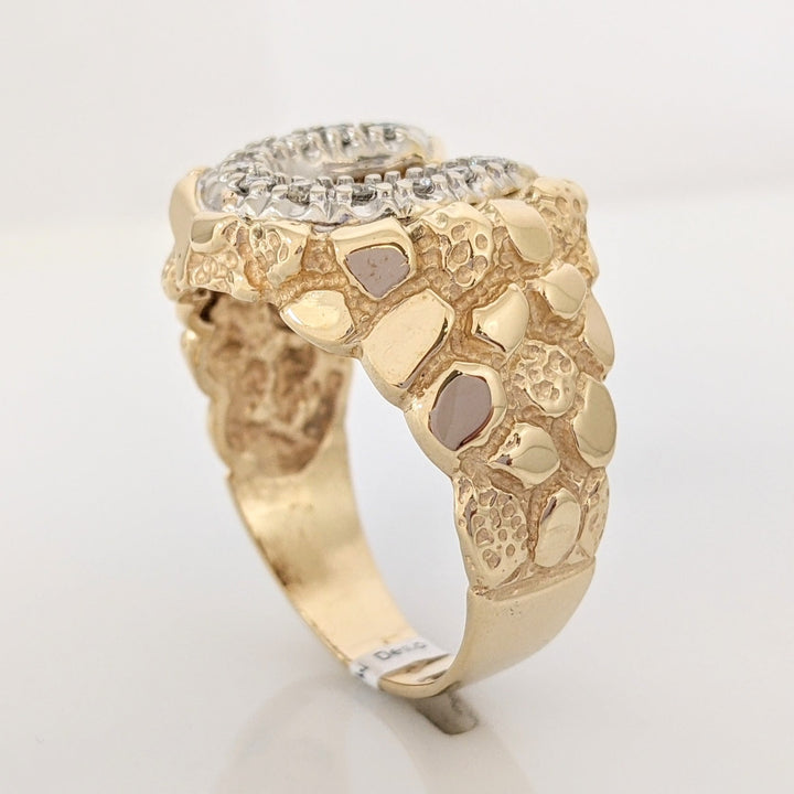 14K .22 CARAT TOTAL WEIGHT SI2 H DIAMOND ROUND (11) HORSESHOE NUGGET ESTATE RING 10.4 GRAMS