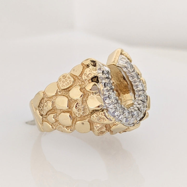 14K .22 CARAT TOTAL WEIGHT SI2 H DIAMOND ROUND (11) HORSESHOE NUGGET ESTATE RING 10.4 GRAMS