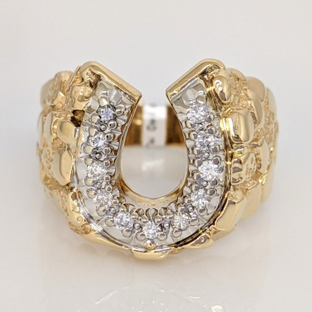 14K .22 CARAT TOTAL WEIGHT SI2 H DIAMOND ROUND (11) HORSESHOE NUGGET ESTATE RING 10.4 GRAMS