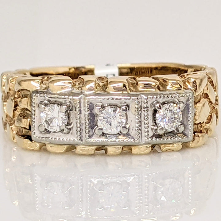 14K .18 CARAT TOTAL WEIGHT SI2 I DIAMOND ROUND (3) ESTATE NUGGET RING 4.8 GRAMS