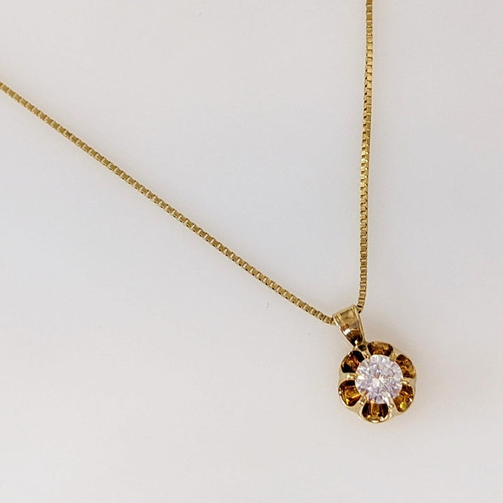 14K .36 CARAT TOTAL WEIGHT VS1 H DIAMOND ROUND ESTATE PENDANT & CHAIN 2.5 GRAMS