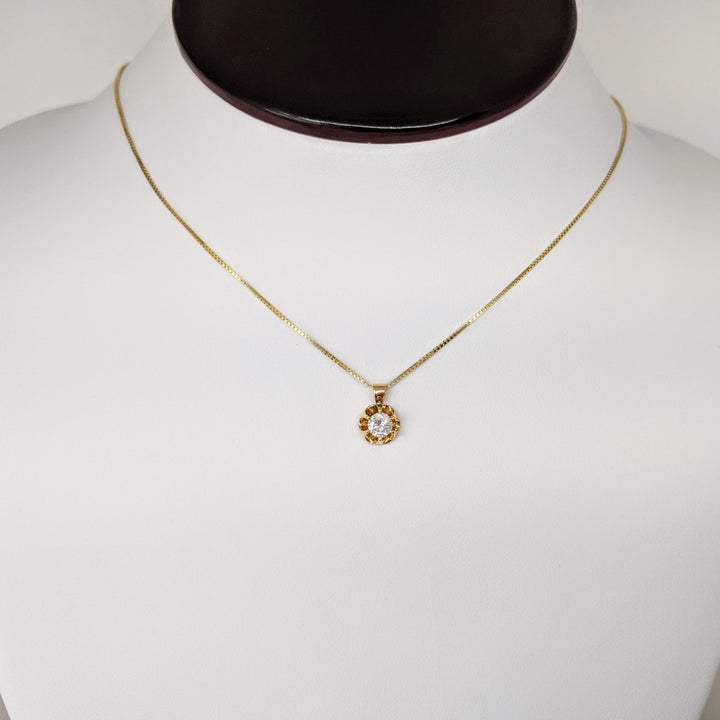 14K .36 CARAT TOTAL WEIGHT VS1 H DIAMOND ROUND ESTATE PENDANT & CHAIN 2.5 GRAMS
