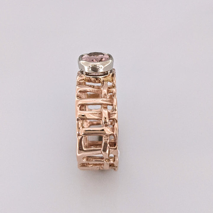 14K ROSE PINK TOURMALINE OVAL 6X8 BEZE SET OPEN SHANK ESTATE RING 4.3 GRAMS