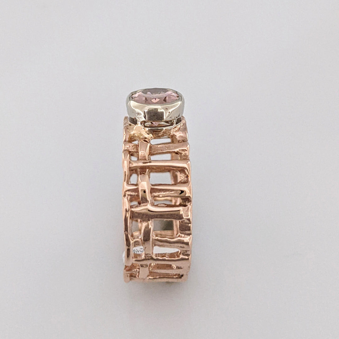 14K ROSE PINK TOURMALINE OVAL 6X8 BEZE SET OPEN SHANK ESTATE RING 4.3 GRAMS
