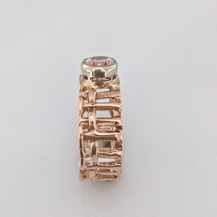 14K ROSE PINK TOURMALINE OVAL 6X8 BEZE SET OPEN SHANK ESTATE RING 4.3 GRAMS