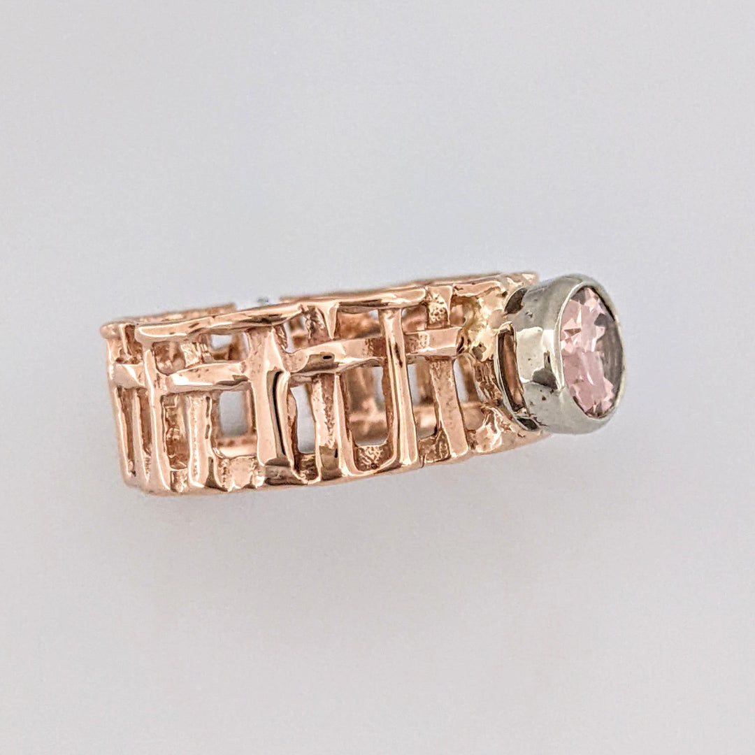14K ROSE PINK TOURMALINE OVAL 6X8 BEZE SET OPEN SHANK ESTATE RING 4.3 GRAMS