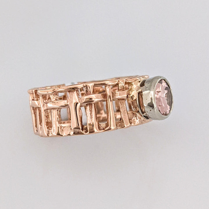 14K ROSE PINK TOURMALINE OVAL 6X8 BEZE SET OPEN SHANK ESTATE RING 4.3 GRAMS