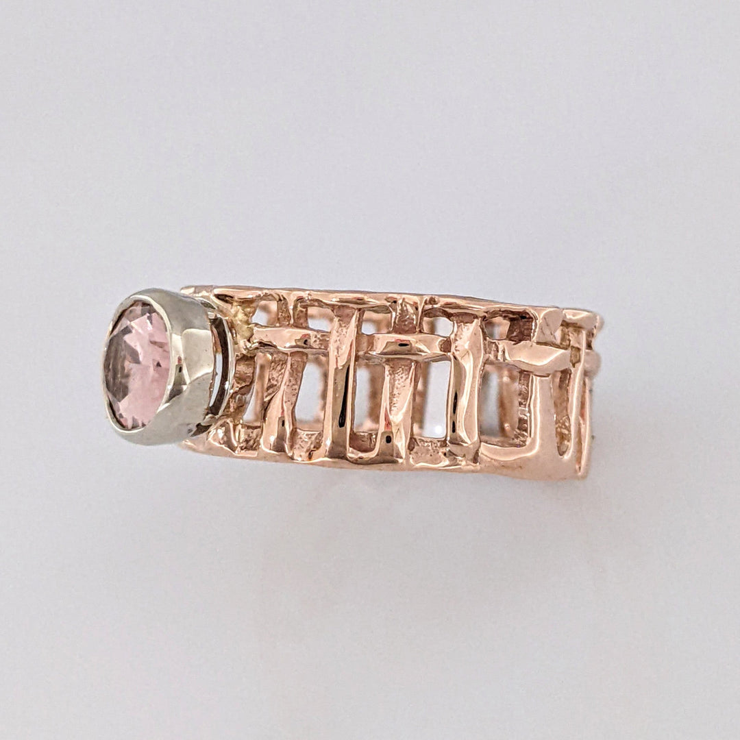 14K ROSE PINK TOURMALINE OVAL 6X8 BEZE SET OPEN SHANK ESTATE RING 4.3 GRAMS