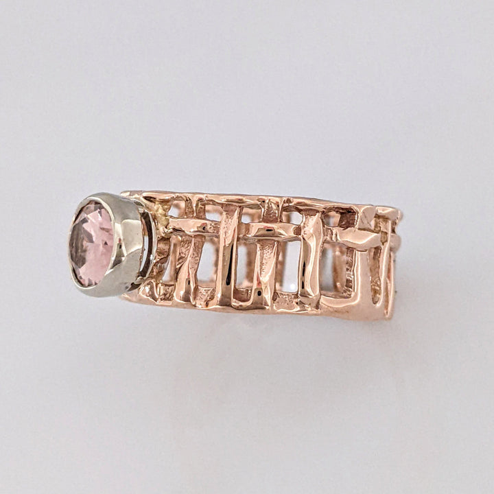 14K ROSE PINK TOURMALINE OVAL 6X8 BEZE SET OPEN SHANK ESTATE RING 4.3 GRAMS