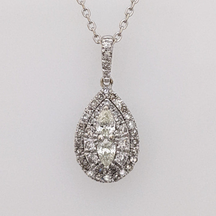 10K WHITE .55 CARAT TOTAL WEIGHT SI2 H DIAMOND PEAR (2) ROUND (46) ESTATE PENDANT & CHAIN 2.7 GRAMS