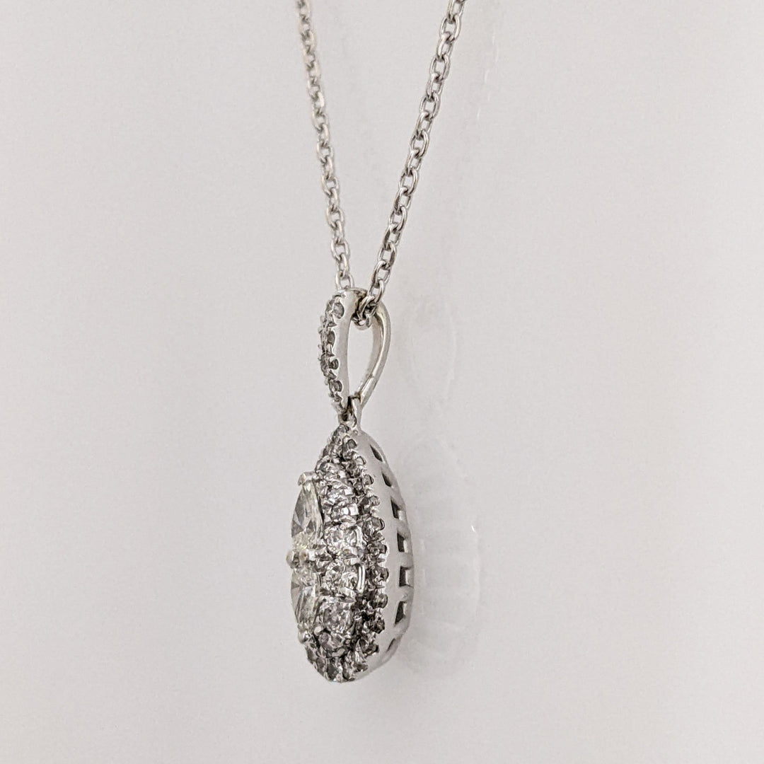 10K WHITE .55 CARAT TOTAL WEIGHT SI2 H DIAMOND PEAR (2) ROUND (46) ESTATE PENDANT & CHAIN 2.7 GRAMS