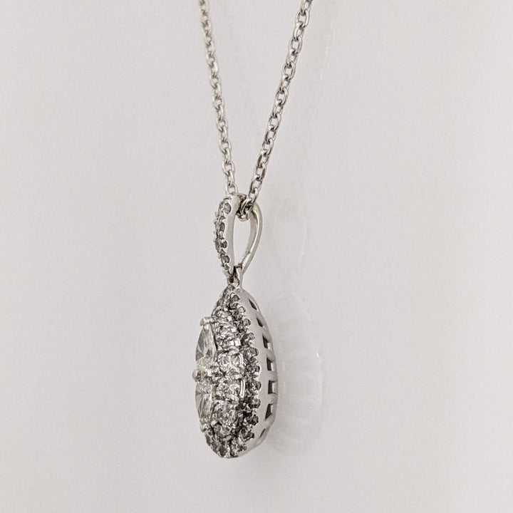 10K WHITE .55 CARAT TOTAL WEIGHT SI2 H DIAMOND PEAR (2) ROUND (46) ESTATE PENDANT & CHAIN 2.7 GRAMS
