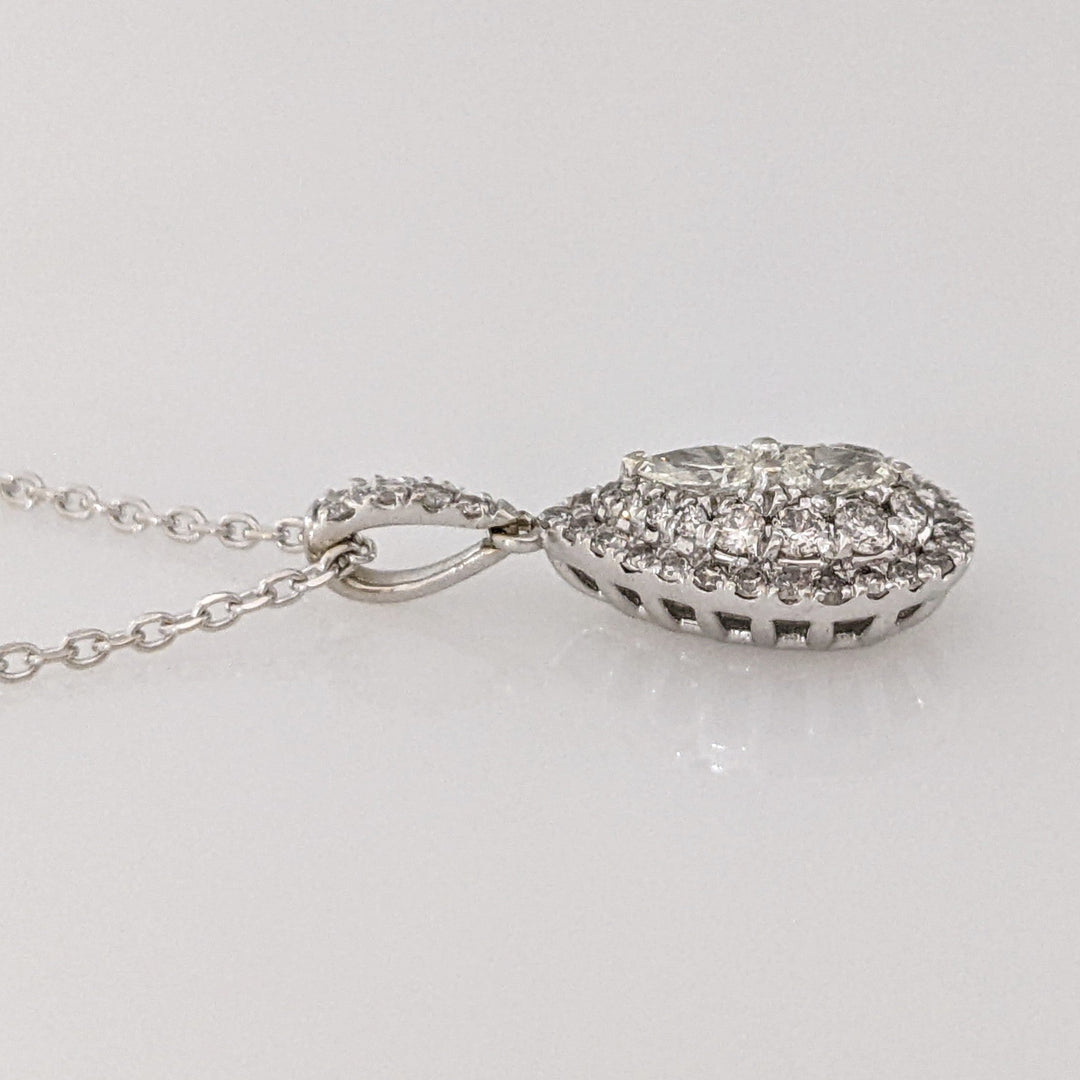 10K WHITE .55 CARAT TOTAL WEIGHT SI2 H DIAMOND PEAR (2) ROUND (46) ESTATE PENDANT & CHAIN 2.7 GRAMS