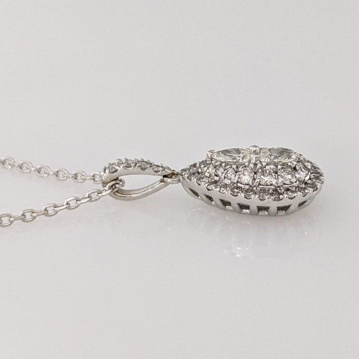 10K WHITE .55 CARAT TOTAL WEIGHT SI2 H DIAMOND PEAR (2) ROUND (46) ESTATE PENDANT & CHAIN 2.7 GRAMS