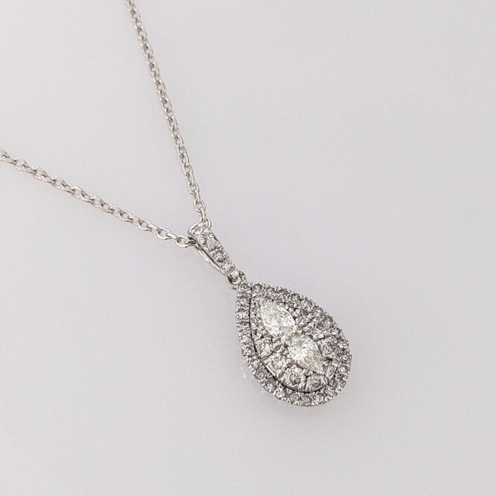 10K WHITE .55 CARAT TOTAL WEIGHT SI2 H DIAMOND PEAR (2) ROUND (46) ESTATE PENDANT & CHAIN 2.7 GRAMS