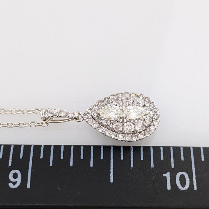 10K WHITE .55 CARAT TOTAL WEIGHT SI2 H DIAMOND PEAR (2) ROUND (46) ESTATE PENDANT & CHAIN 2.7 GRAMS